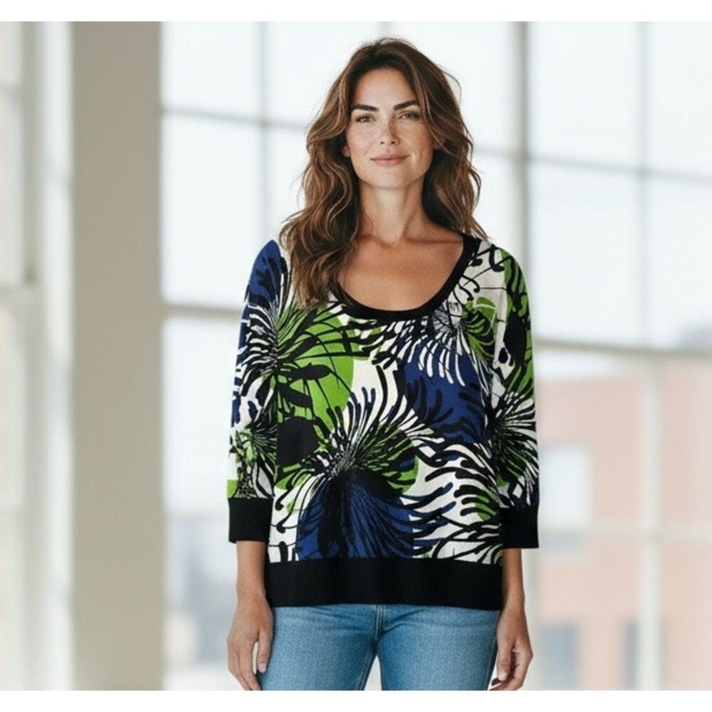 Sweater Jersey Floral Abstract XL 18-20 3/4 Sleeve Pull Over Nygard Office Wear